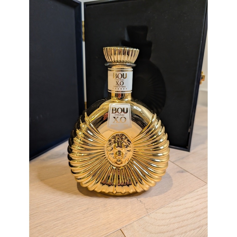 EMPTY Collectible BOU Cognac XO Gold Decanter Bottle w/ Display Case